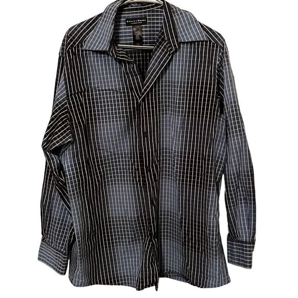 Crazy Horse Mens White & Black Grid Print Long-Sleeve Button-Down Shirt Large - Picture 2 of 16